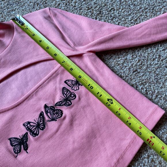 Urban Outfitters Pink Butterfly Cutout Top Embroidered Crop Top Y2K 2000s - Picture 5 of 8